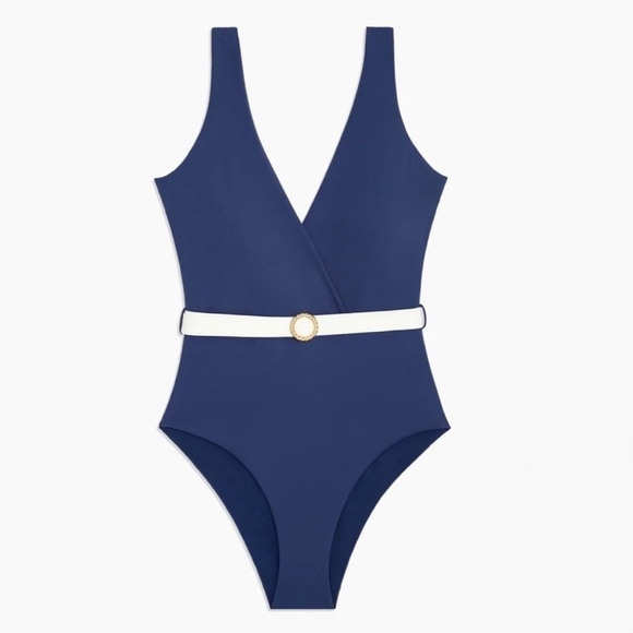 NWT Onia Michelle Tricot Belted One Piece Swimsuit In Navy - Picture 6 of 10